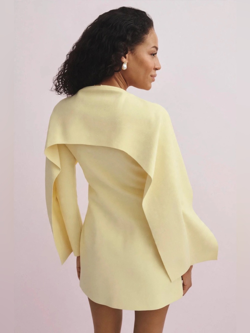 Cult Gaia Revolve Almina Wing Sleeve Mini Dress Elegant Yellow Long-Sleeve Sz L - Picture 9 of 16